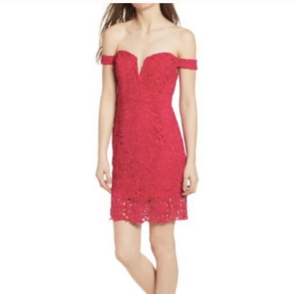 ASTR Dark Pink Lace Off-The-Shoulder Dress xs
